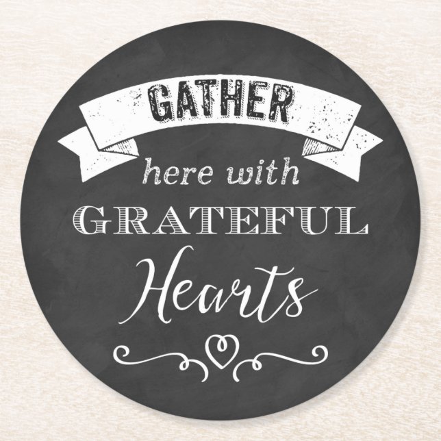 Dessous-de-verre Rond En Papier FAUX Chalkboard Grateful Hearts Dessous de verre P (Devant)