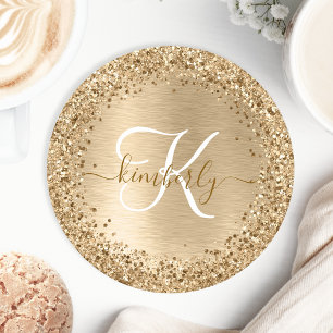 Dessous-de-verre Rond En Papier Faux Gold brossé Parties scintillant métallique Im