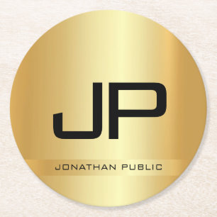 Dessous-de-verre Rond En Papier Faux Gold Elegant Monogramme Modèle moderne