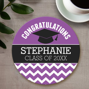 Dessous-de-verre Rond En Papier Félicitations Diplômé - Purple Black Graduation