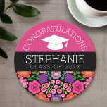 Dessous-de-verre Rond En Papier Félicitations Diplômée Fleurs Filles Diplômée<br><div class="desc">Ajoutez n'importe quelle année pour personnaliser ce design fantaisiste. Cela peut être utilisé pour n'importe quel diplômé - lycée,  collège,  lycée,  école de médecine ou même école de commerce.</div>