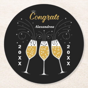 Dessous-de-verre Rond En Papier Félicitations Grad Graduation Gold Custom