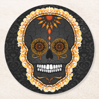Dessous-de-verre Rond En Papier Feliz Muertos - Dessous de verre de crâne à sucre