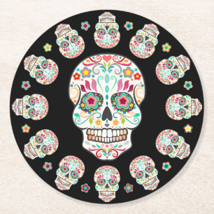Dessous-de-verre Rond En Papier Feliz Muertos - dessous de verre de fête de crân