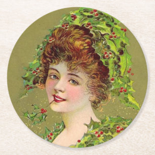 Dessous-de-verre Rond En Papier Femme aime Noël Holly
