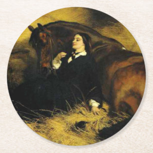 Dessous-de-verre Rond En Papier Femme et Cheval