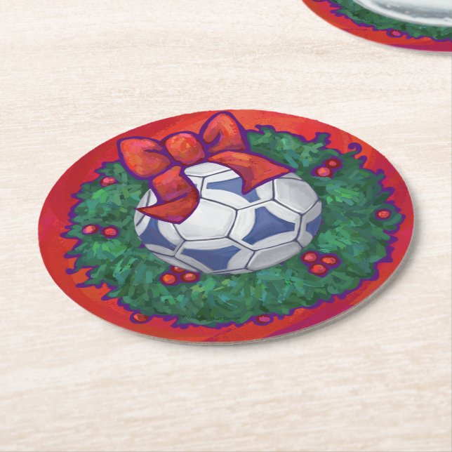 Dessous-de-verre Rond En Papier Festive Futbal en couronne rouge (Incliné)