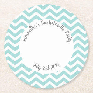Dessous-de-verre Rond En Papier Fête chevron turquoise et blanc