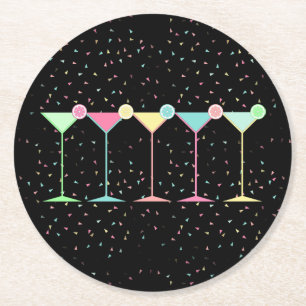 Dessous-de-verre Rond En Papier Fête Confettis Cocktail Martini Citron Noir