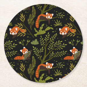 Dessous-de-verre Rond En Papier Fête d'animaux du zoo de la forêt sombre de Panda