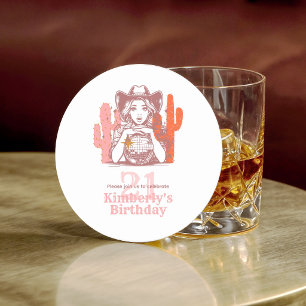 Dessous-de-verre Rond En Papier Fête d'anniversaire 21 ans disco cowgirl country r