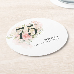 Dessous-de-verre Rond En Papier Fête d'anniversaire 75 ans à motif floral botaniqu