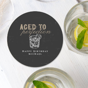 Dessous-de-verre Rond En Papier Fête d'anniversaire au Whiskey Noir Vieilli à la P