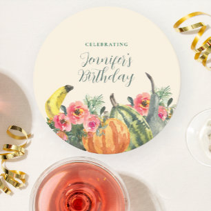Dessous-de-verre Rond En Papier Fête d'anniversaire aux citrouilles colorées flora