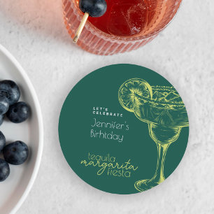 Dessous-de-verre Rond En Papier Fête d'anniversaire avec cocktail margarita vert m