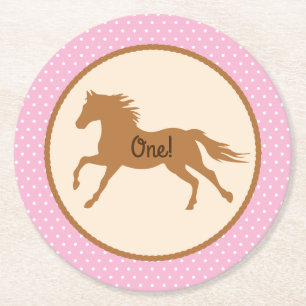 Dessous-de-verre Rond En Papier Fête d'anniversaire Cowgirl Enfants Cheval Rose