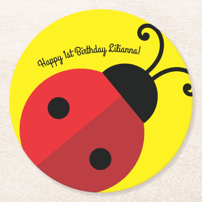 Dessous-de-verre Rond En Papier Fête d'anniversaire de Ladybug (Devant)