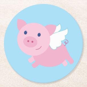 Dessous-de-verre Rond En Papier Fête d'anniversaire de vol de cochon