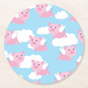 Dessous-de-verre Rond En Papier Fête d'anniversaire de vol de cochon