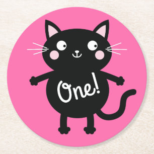 Dessous-de-verre Rond En Papier Fête d'anniversaire du chat