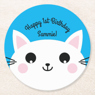 Dessous-de-verre Rond En Papier Fête d'anniversaire du chat