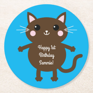 Dessous-de-verre Rond En Papier Fête d'anniversaire du chat
