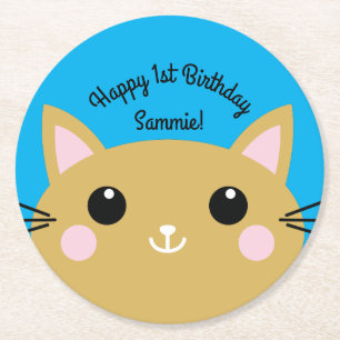 Dessous-de-verre Rond En Papier Fête d'anniversaire du chat