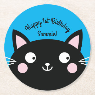 Dessous-de-verre Rond En Papier Fête d'anniversaire du chat