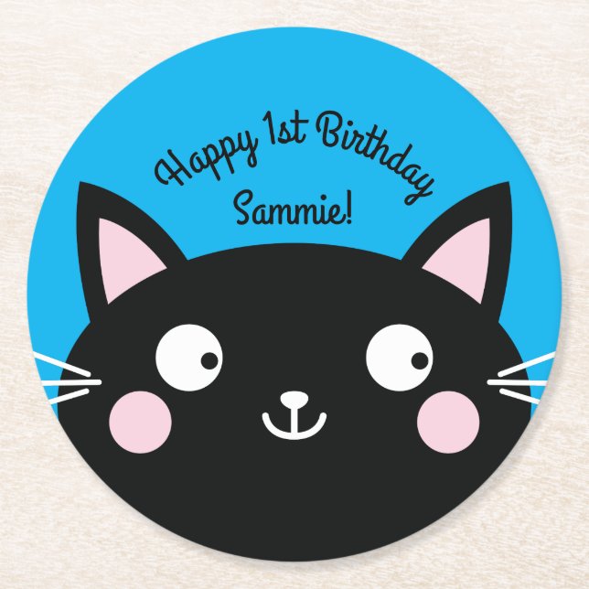 Dessous-de-verre Rond En Papier Fête d'anniversaire du chat (Devant)