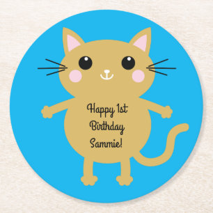 Dessous-de-verre Rond En Papier Fête d'anniversaire du chat