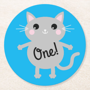 Dessous-de-verre Rond En Papier Fête d'anniversaire du chat