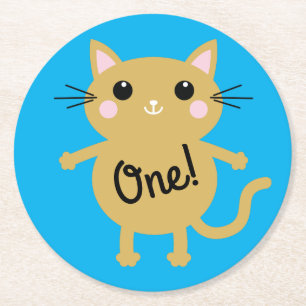 Dessous-de-verre Rond En Papier Fête d'anniversaire du chat