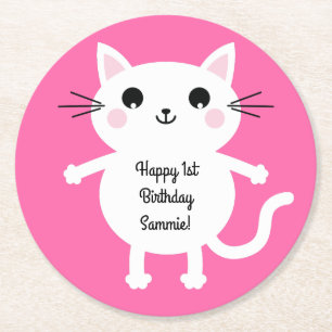 Dessous-de-verre Rond En Papier Fête d'anniversaire du chat