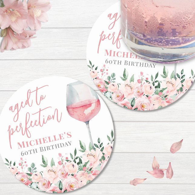 Dessous-de-verre Rond En Papier Fête d'anniversaire du vin Floral (Wine Floral Birthday Party Round Paper Coaster)