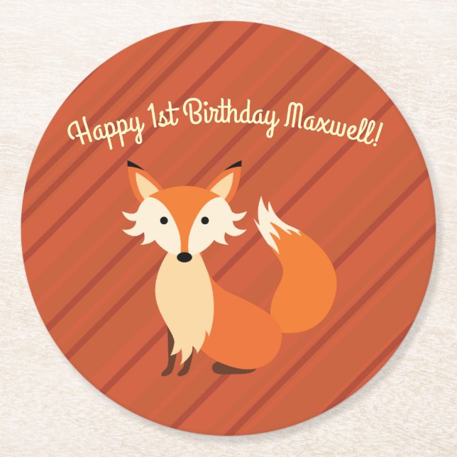 Dessous-de-verre Rond En Papier Fête d'anniversaire Fox (Devant)