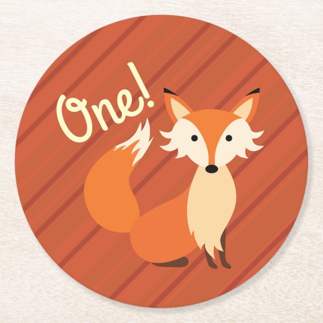 Dessous-de-verre Rond En Papier Fête d'anniversaire Fox (Devant)
