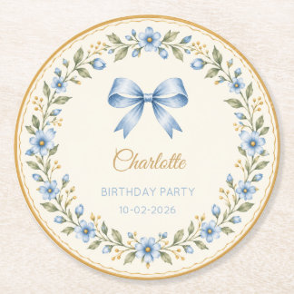 Dessous-de-verre Rond En Papier Fête d'anniversaire personnalisée avec un nœud flo