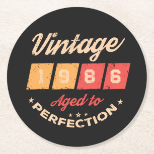 Dessous-de-verre Rond En Papier Fête d'anniversaire personnalisée quarante vintage