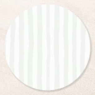 Dessous-de-verre Rond En Papier Fête de Bébé Coquette Vert Sauge Rayé Neutre