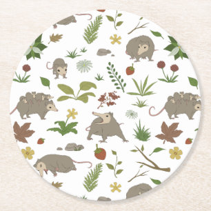 Dessous-de-verre Rond En Papier Fête de campagne en bois clair avec opossum blanc 