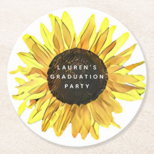 Dessous-de-verre Rond En Papier Fête de graduation de tournesol peint personnalisé