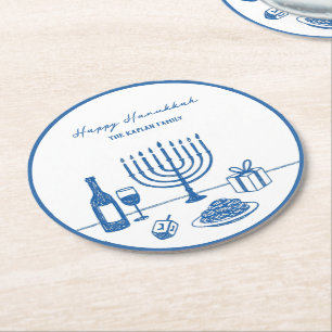 Dessous-de-verre Rond En Papier Fête de Hanukka dessinée à la main et fantaisiste 