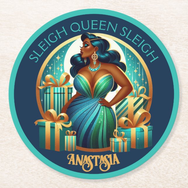 Dessous-de-verre Rond En Papier Fête de la femme noire glamour Noël élégant (Devant)