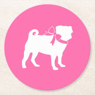 Dessous-de-verre Rond En Papier Fête de la fête du chien Carlin rose