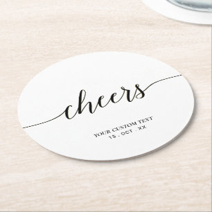 Dessous-de-verre Rond En Papier Fête de lettres modernes noir et blanc Cheers