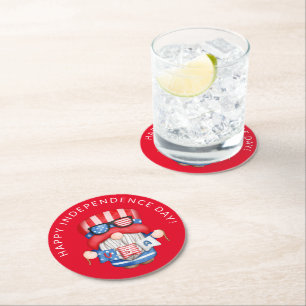 Dessous-de-verre Rond En Papier Fête de l'Indépendance 4 juillet rouge Gnome