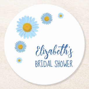 Dessous-de-verre Rond En Papier Fête de mariage floral aux pâquerettes bleues