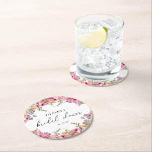Dessous-de-verre Rond En Papier Fête de Mariage Florale aux Pivoines Roses Moderne
