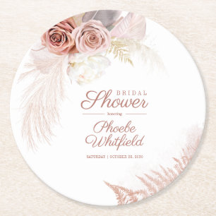 Dessous-de-verre Rond En Papier Fête de mariage Herbe de Pampas Terre cuite Brun