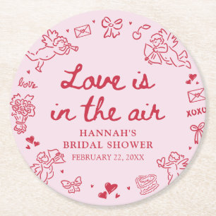 Dessous-de-verre Rond En Papier Fête de mariage rose Saint Valentin l'amour est da